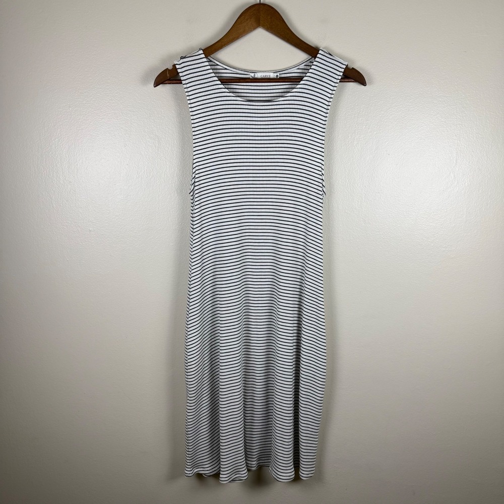Carve Designs Women's Large Dress White Black Striped Ribbed Sleeveless Pockets